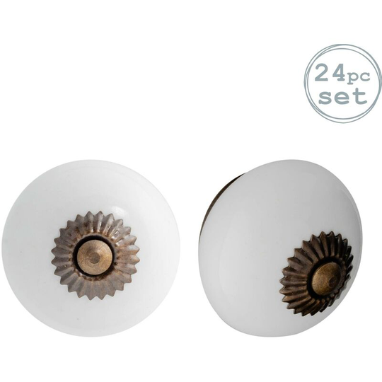Nicola Spring Round Ceramic Cabinet Knobs - White - Pack of 24