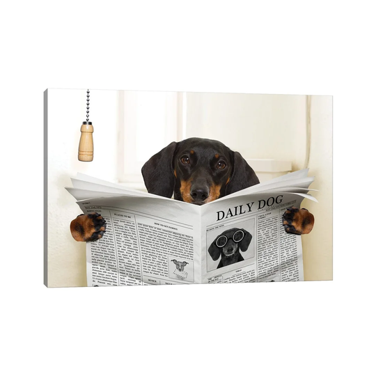 Dog On Toilet Seat Reading Newspaper III