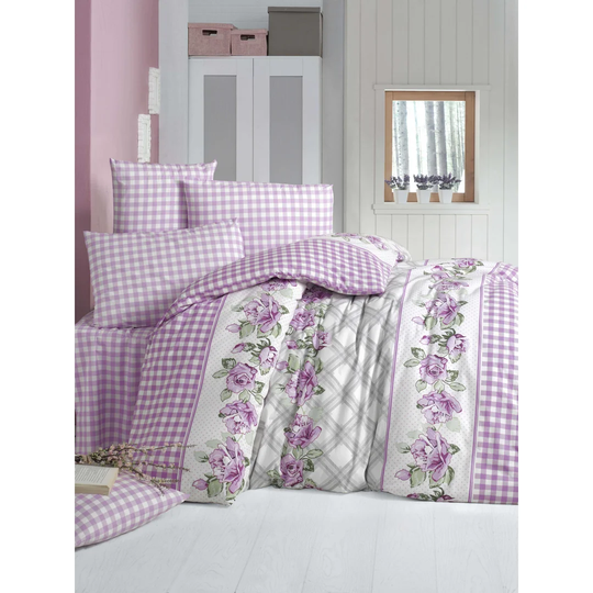 Vihaan Pink/White/Lilac/Green Cotton 145 TC Modern & Contemporary 2 Piece Duvet Cover Set