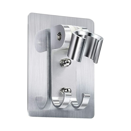 Shower Head Holder Wall Mount Shower Head Holder Strong Adhesive Adjustable Shower Wand Holder with 2 Hanging Hooks No Drill Needed for Marble Glass