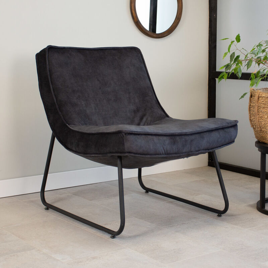 Industrial Armchair Antracite Lowen Velvet - Anthracite