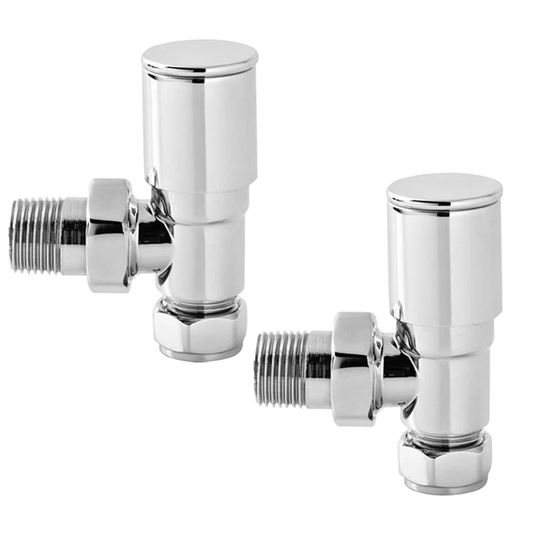 Angled Round Head Chrome Towel Rail Designer Radiator Manual Valves One Pair