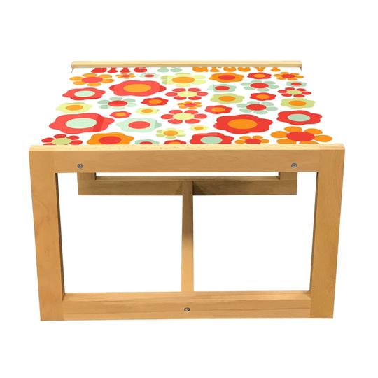 Groovy Coffee Table, Petals Of Retro Colors Old Fashioned Style Revival Art, Acrylic Glass Center Table With Wooden Frame For Offices Dorms Mint Green