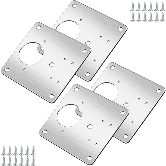 Gift - 4 Pieces Cabinet Hinge Repair Plate with Hole, Repair Brackets Plates Easy Installation with 24 Screws, Hinge Repair Kit for Wood, Furniture,