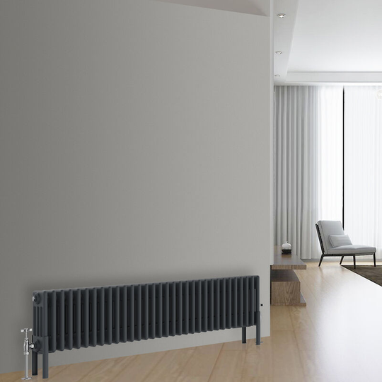 NRG - Traditional Cast Iron Style Radiator Anthracite Central Heating Rads Horizontal 4 Column 300x1460mm