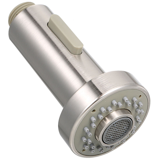 Kitchen pull shower replacement head with check valve, brushed nickel