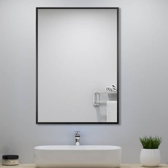 Acezanble - Rectangle Wall Hanging Mirror 60x80cm with Black Frame for Bathroom, Home decoration, Makeup, Shaving - Black