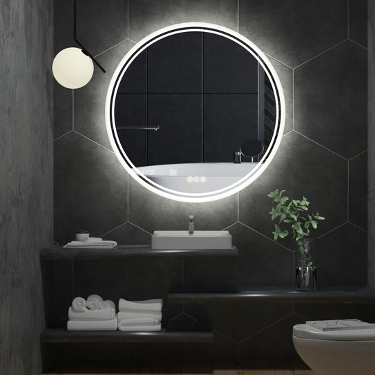 Fogless Round Bathroom Mirror Illuminated led Light Backlit Makeup Mirror with Sensor Touch control, 600x600mm
