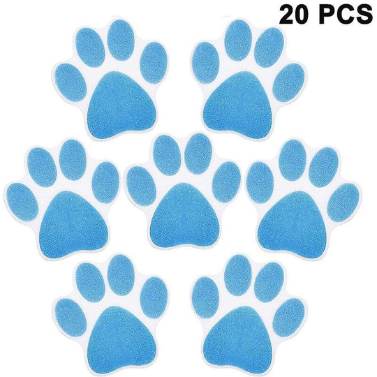 20pcs Non-Slip Bathtub Stickers Adhesive Paw Print Anti-Slip Appliques Blue