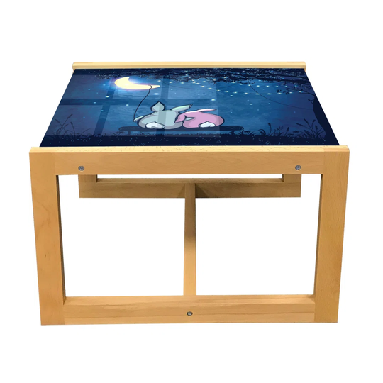 Half Moon Coffee Table, Rabbit Couple Under Starry Night Sky, Acrylic Glass Center Table With Wooden Frame For Offices Dorms Azure Blue Night Blue
