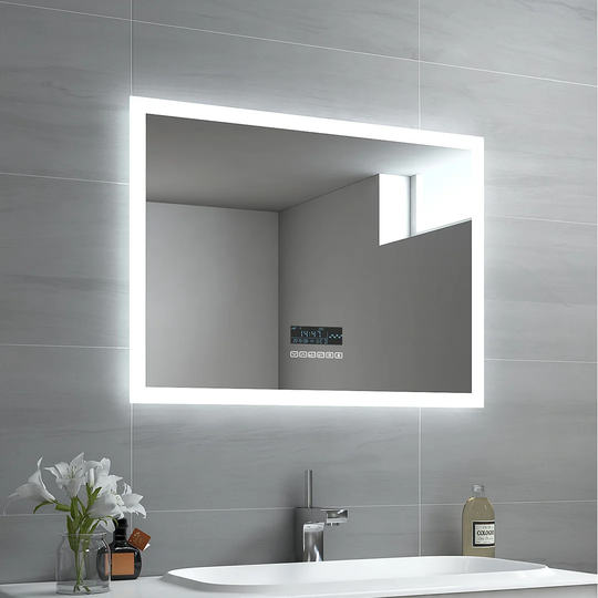 LED Bathroom Mirror 80X60cm Bathroom Mirror With Cold White Lighting Touch Switch Anti Fog And Bluetooth