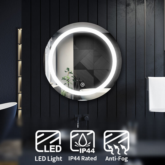 Bathroom Mirror Round Copper-Free Silver Mirror 600x600mm Illuminated Bathroom Light Bathroom Mirror with Demister Pad - Elegant