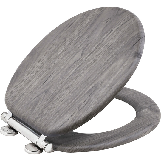 Grey Wooden Effect Toilet Seat Heavy Duty Bar Hinge Wood Effect Finish