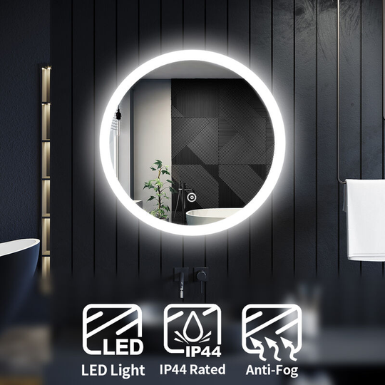 Elegant - Acrylic Bathroom Mirror Modern Round Illuminated led Mirror with Demister 600x600mm