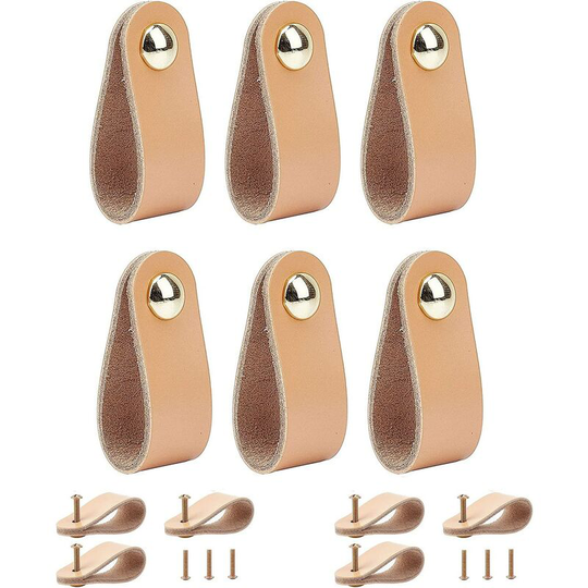 6pcs Leather Door Handle Cabinet Door Handle Exquisite Furniture Decoration Accessories Cabinet Handle Accessories (140 * 25mm)