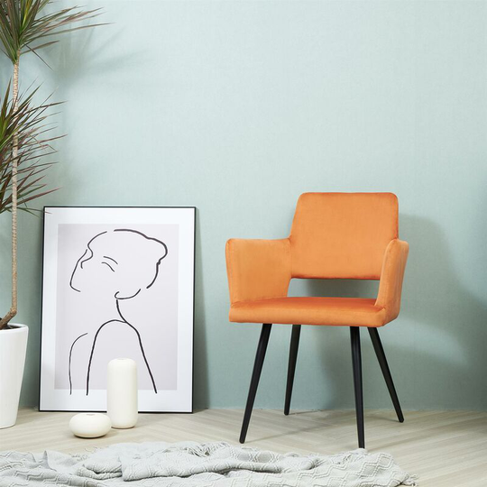 2x Kami Orange Velvet Dining Chairs with Black Legs Padded Seat Tub Chair Armchair