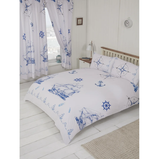 Hingham White Blue 132 TC Duvet Cover Set