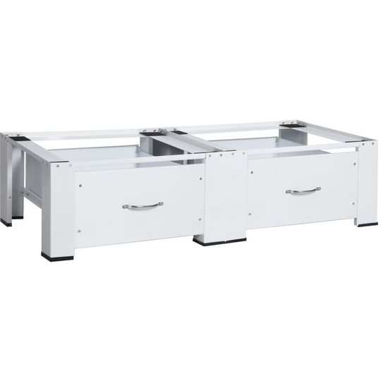Double Washing and Drying Machine Pedestal with Drawers White - White