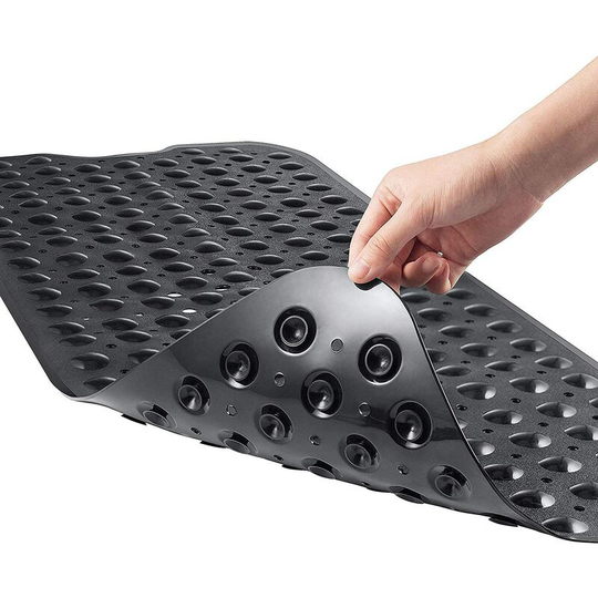 Gift - Bath Mat Shower Tub Non-Slip Machine Washable Extra Long Bathtub Bathroom Mat with Suction Cup Black
