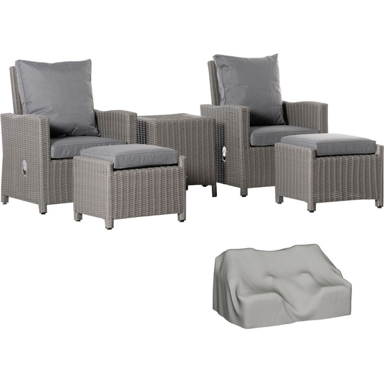 5 PCs Outdoor Rattan Lounge Sofa Footstool Cooler Bar Coffee Table Set - Grey - Outsunny