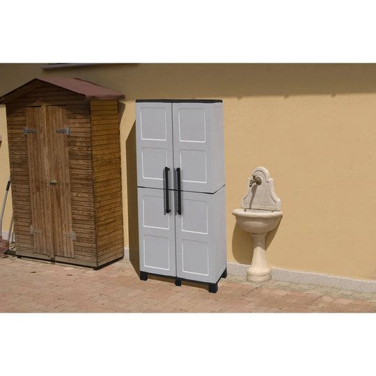 Broom Cupboard For Outdoor Or Indoor Use, Cabinet With 2 Doors And 3 Shelves In Polypropylene, 100% Made In Italy, 68X37h169 Cm, Light Gray Color
