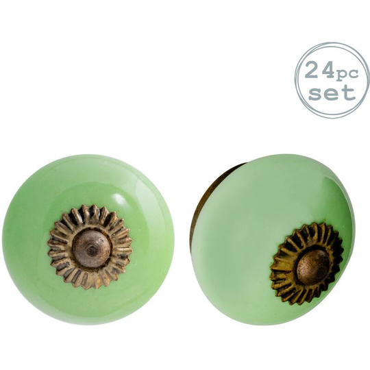 Round Ceramic Cabinet Knobs - Green - Pack of 24 - Nicola Spring