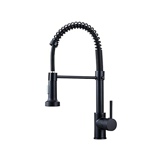 Kitchen Taps with Pull Down Sprayer, Kitchen Sink Taps, Brass Black Single Handle Single Lever High Arc Spring tap(Matte Black) - Rhafayre