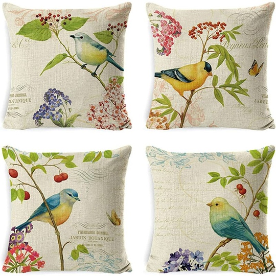Cushion cover 45 x 45 cm Flowers and leaves Geometric pattern Waterproof cushion cover for sofa, home, living room, bedroom, decoration 4pcs