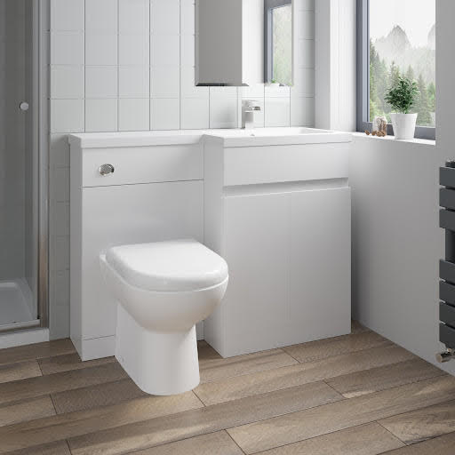 Artis Flat Pack Basin Vanity Unit & Toilet Combination - 1100mm Gloss White Right Hand