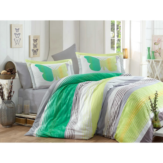 Kristen Green/Yellow/Grey 100% Cotton Duvet Cover Set