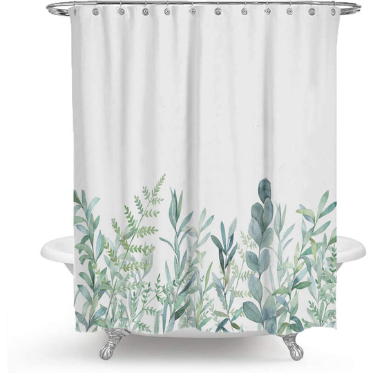 Litzee - Green Shower Curtain Shower Curtain Polyester Fabric Mildew Proof Waterproof Bathroom Curtain with Rings Hooks for Bathtub Fresh Green