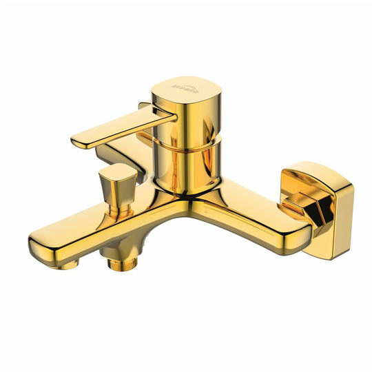 Invena - Gold Brass Bathub Mixer Tap Bathroom Bath Faucet Single Lever Wall Mounted