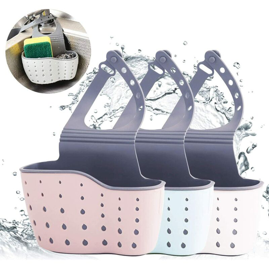 3 Pcs Home Kitchen Hanging Baskets Drainer Rack, Suction Cup, Bathroom Sink Storage Tools Holder, Double Decker Soap Sponge Rack, Kitchen Organizer