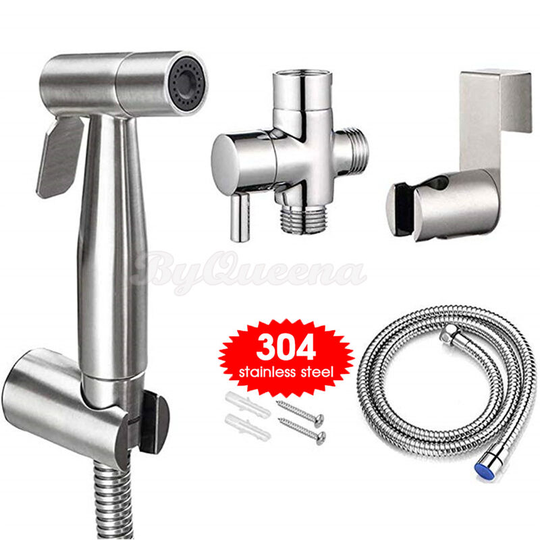 Handheld Bidet Sprayer Kit, Stainless Steel Shower Spray with Hose Bidet Holder Valve for Toilet Cleaning, Pet Bath, Personal Hygiene