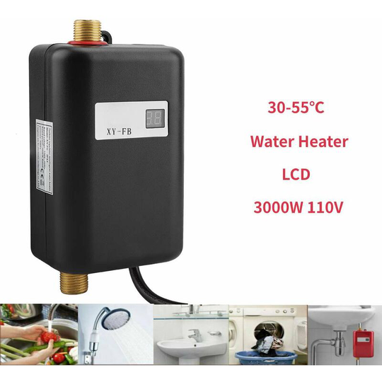 Sunflowergb - Tankless Water Heater, 110V 3000W Mini Tankless Electric Instant Water Heater with Digital Display for Bathroom Kitchen Washing Toilet
