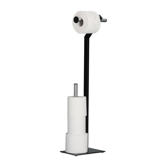 WC-Set Toilet Paper Holder Free Standing, Toilet Roll Butler Spares Organiser h x w x d: 72 x 23 x 13, 5 cm, Black/Chrome - Relaxdays
