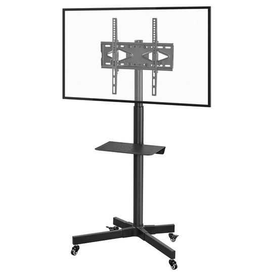 Fanchone Rollable Black Floor Stand Mount with Shelving, Holds up to 25 kg.