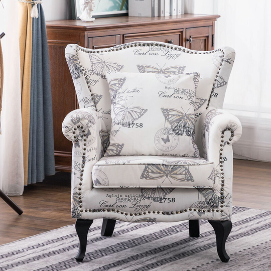 Butterfly Wingback Armchair with Thick Cushion and Pillow - Livingandhome