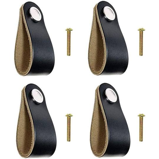 Sunflowergb - Leather Drawer Pulls 4pcs Black Cabinet Pulls Leather Cabinet Pulls with 22mm Screws Leather Handle for Cabinet, Kitchen and Door