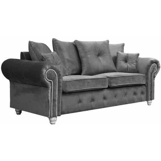 Olympia 3 Seater Plush Velvet Fabric Sofa - Grey
