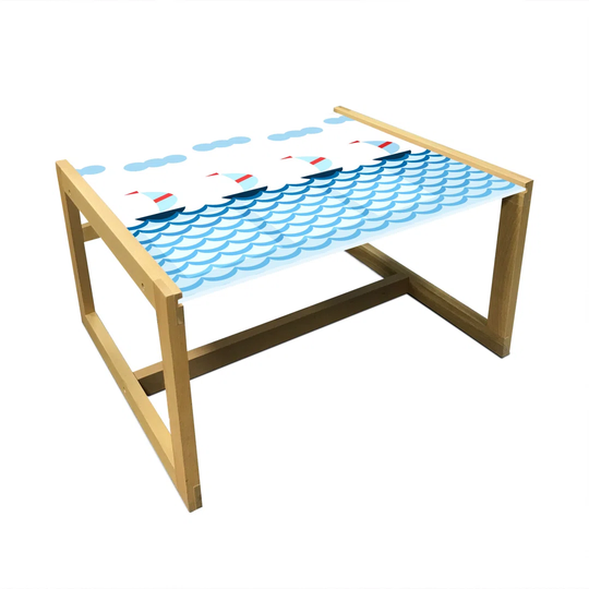 Sailing Coffee Table, Continuous Sailboats On Waves Open Sea Doodle, Acrylic Glass Center Table With Wooden Frame For Offices Dorms Multicolor
