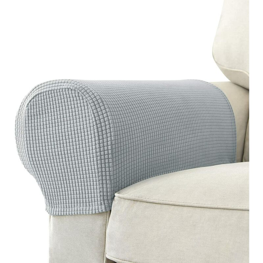 Set Of 2 Jacquard Stretch Sofa Armchair Armrest Covers Anti-Slip Furniture Protector,Light Grey