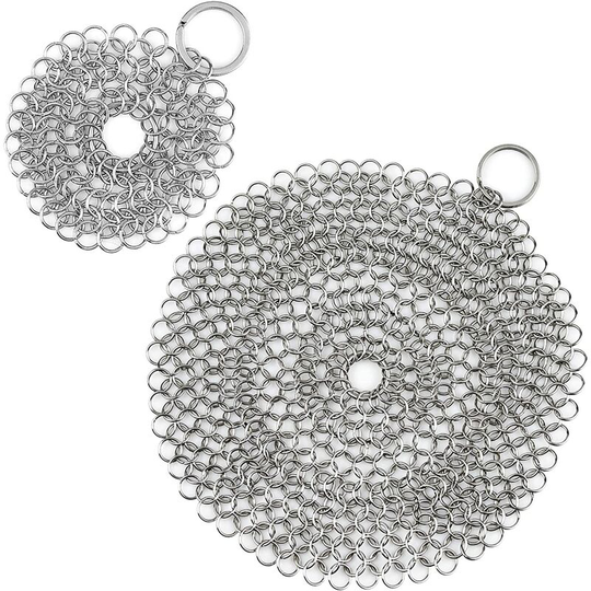 Perlerare - 2 pcs Stainless Steel Cast Iron Cleaner Pot Brush 20cm/10cm for Pans, Hobs, Pans or Woks and More