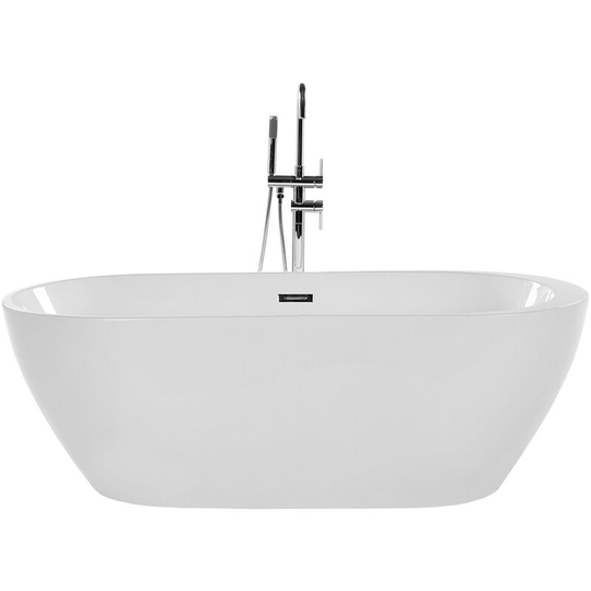 Beliani - Modern Freestanding Bath Tub Oval White Acrylic Overflow System 150 cm Nevis - White