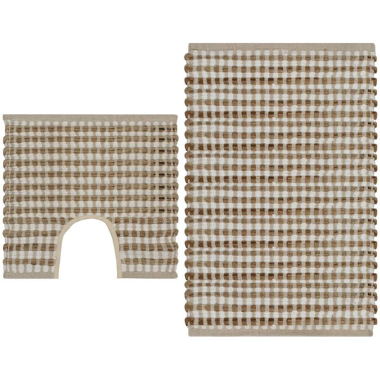 Hand-Woven Jute Bathroom Mat Set Fabric Natural and White Vidaxl Brown