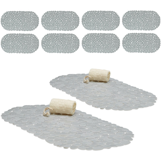 Relaxdays - Set of 10 Bathtub Mats, Pebble Design, Non-Slip Bath or Shower Insert, Suction Cups, LxW: 66.5 x 34.5 cm, Grey