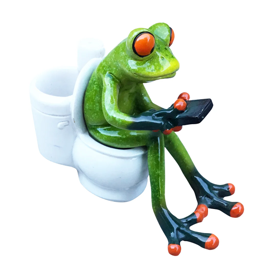 Waymon Texting On Toilet Frog Figurine