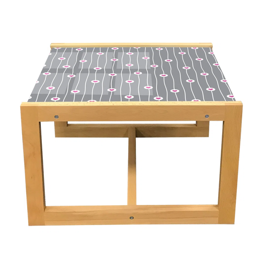 Love Coffee Table, Valentine''s Day Themed Pattern With Hearts On Curvilinear Stripes, Acrylic Glass Center Table With Wooden Frame For Offices Dorms