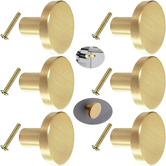 Betterlifegb - bette Round Solid Brass Door Handle, 6 Piece Cabinet Handle, Round Cabinet Door Handle Brass Knob With Screws for Cabinet Door,