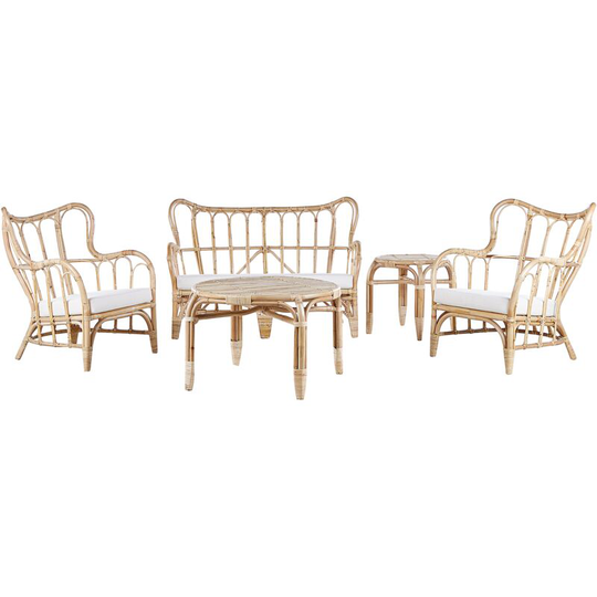Outdoor Garden Sofa Set Beige Natural Rattan 2 Tables 2 Armchairs Brindisi - Natural